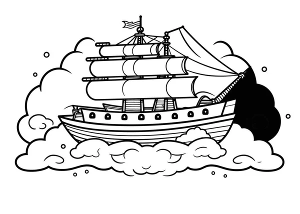Zeeboot Met Schip Wolk Vector Illustratie Ontwerp — Stockvector