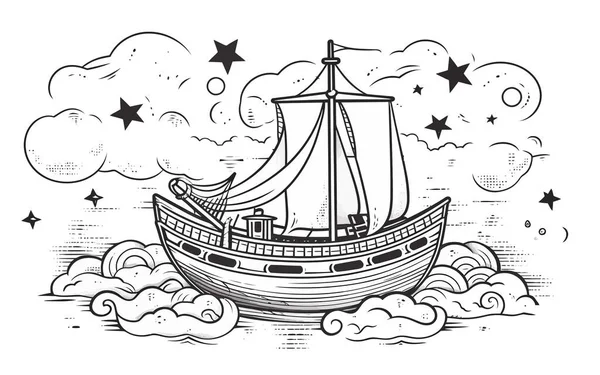 Teknesi Olan Bir Geminin Çizimi — Stok Vektör