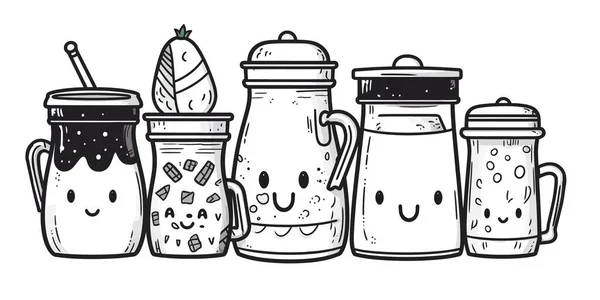 Set Tazze Caffè Doodle Disegnate Mano Illustrazione Vettoriale — Vettoriale Stock