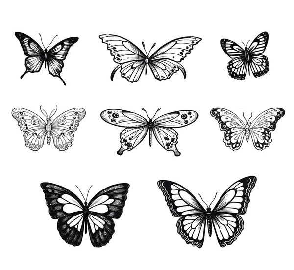 Collection Papillons Colorés Ensemble Isolé Sur Fond Blanc — Image vectorielle