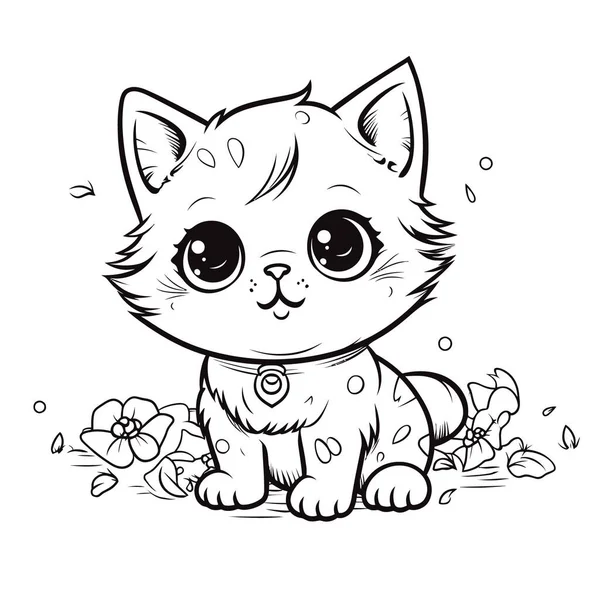 Vector Draw Cute Cat Sitting Lineart — Stock Vector