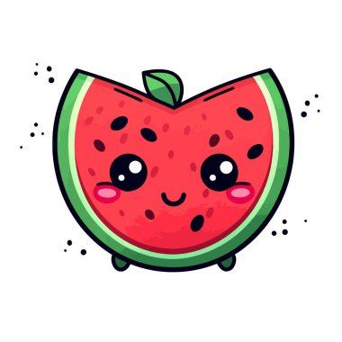 Taze karpuz kawaii ikonu. dilim vektör illüstrasyonunun çizgi filmi ağ için izole edildi