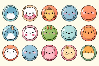 Bir sürü şirin yüz ifadeleri. vektör illüstrasyonu