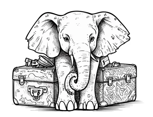 Elefante Dibujado Mano Con Bebé — Archivo Imágenes Vectoriales