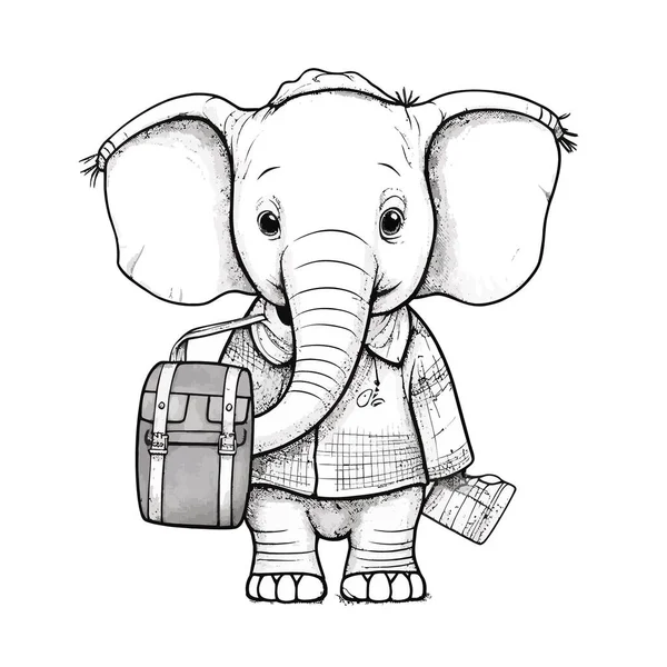 バックパックと象の袋でかわいい象 — ストックベクタ