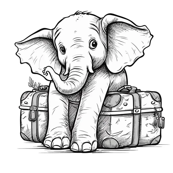 Bosquejo Dibujado Mano Elefante Lindo — Archivo Imágenes Vectoriales