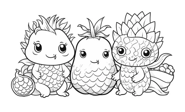 Mignon Petit Fruits Légumes Vecteur Illustration Design — Image vectorielle
