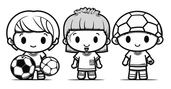 Niños Con Pelota Fútbol Niño — Vector de stock