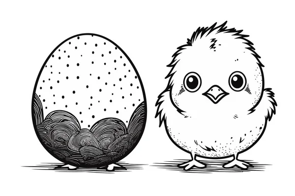 Schattig Cartoon Vogel Met Kuiken Vector Illustratie — Stockvector
