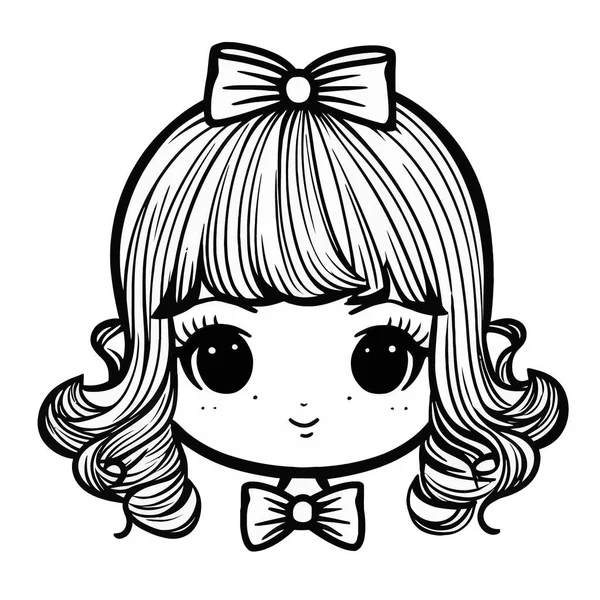 Mignonne Petite Fille Aux Cheveux Longs Arc Vecteur Illustration — Image vectorielle