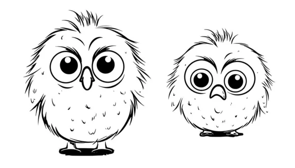 Funny Cartoon Owls White Isolated Background — Stock Vector