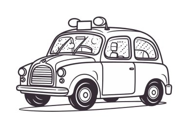 El çizimi çizimi, vektör illüstrasyonlu klasik bir araba.