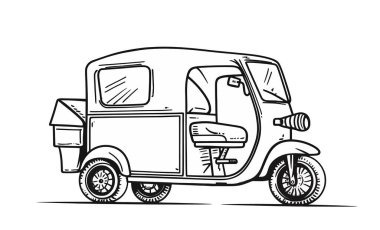 Karavanı olan bir kamyonun el çizimi vektör çizimi