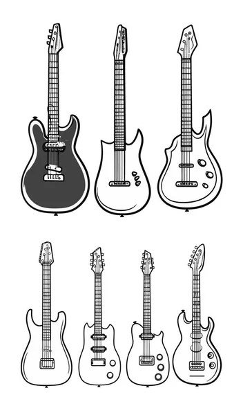 Conjunto Guitarras Isoladas Fundo Branco — Vetor de Stock