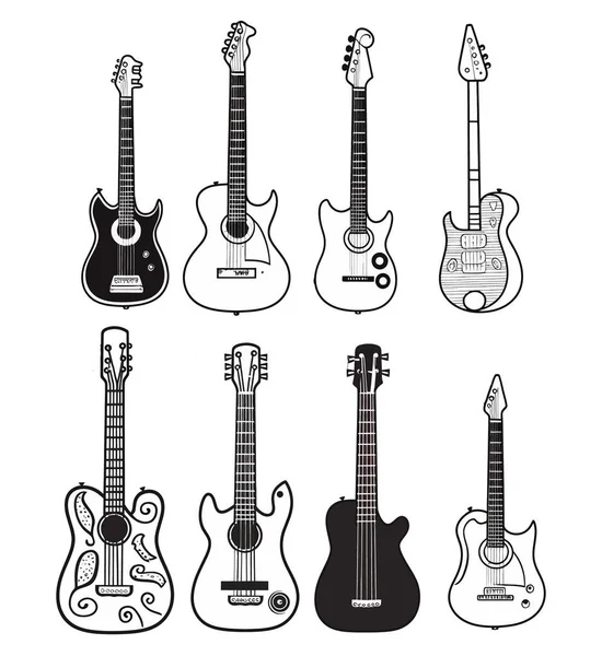 吉他设置隔离上白色背景 — 图库矢量图片