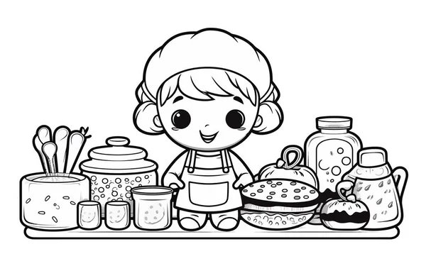 Kids Cooking Food Drink Cartoons Vector Illustration Graphic Design — Stock Vector