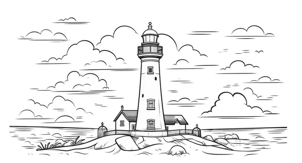 灯台と海ベクトル図 — ストックベクタ