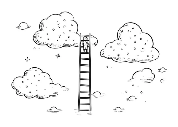 Ilustración Vectorial Construcción Nubes Con Escalera — Vector de stock