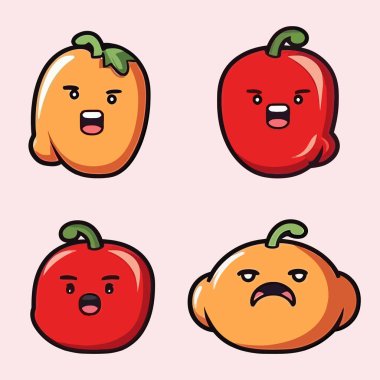 Bir grup sevimli kawaii yüzü, vektör illüstrasyonu