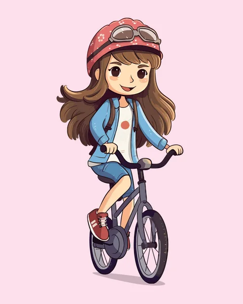 骑自行车的女孩 矢量图解 — 图库矢量图片