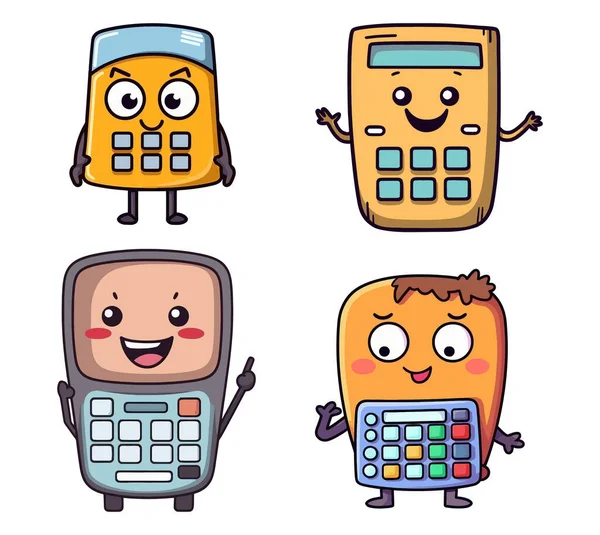 Illustrazione Del Personaggio Dei Cartoni Animati Vettoriali Set Telefoni Cellulari — Vettoriale Stock