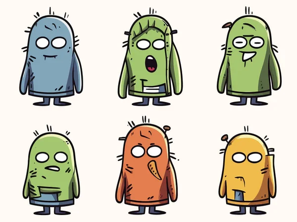 Ilustração Monstro Bonito Personagens Engraçados Dos Desenhos Animados Coleção Vários — Vetor de Stock