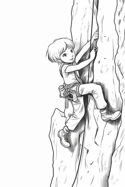 Vector Art Girl Doing Rock Climbing Lineart — Stock Vector