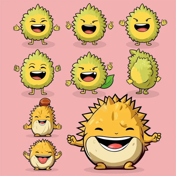 Arte Vettoriale Set Personaggi Della Frutta Durian Carino — Vettoriale Stock