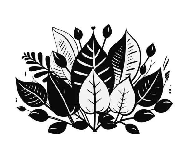 Schwarz Weiße Herbstblätter — Stockvektor