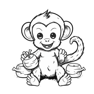 bebek maymun el çizimi illüstrasyon, vektör 