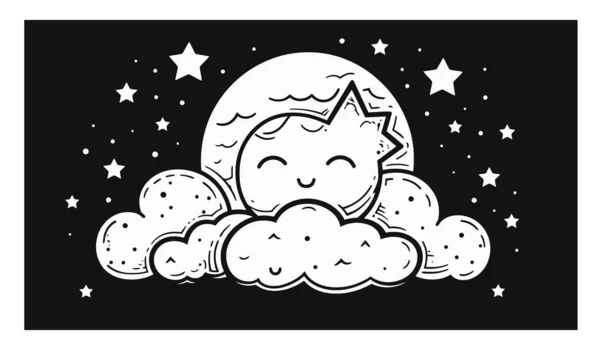 Carino Bambino Addormentato Con Nuvole Stelle Vettoriale Illustrazione Design — Vettoriale Stock