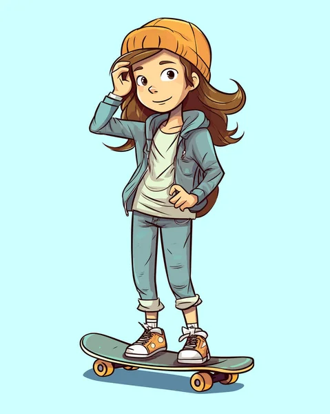 Meisje Skateboard Cartoon Illustratie — Stockvector