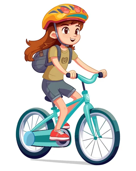 Linda Niña Montar Bicicleta — Vector de stock