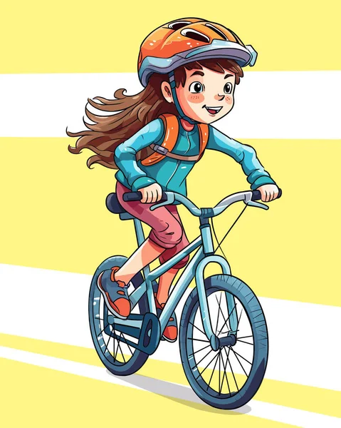 Schattig Meisje Rijden Fiets Illustratie — Stockvector