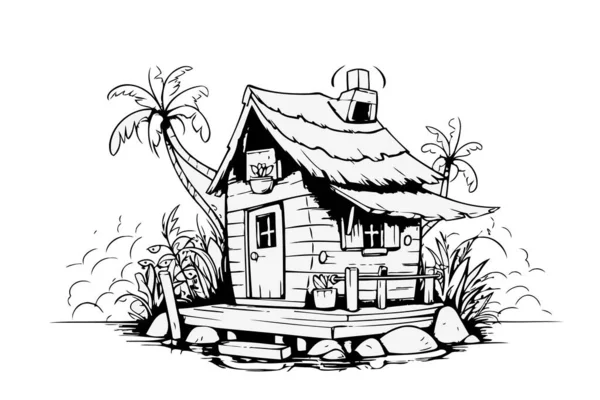 Dům Stromě Kresba Ručně Kreslené Vektorové Ilustrace — Stockový vektor