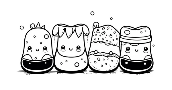 Три Милые Карикатуры Вкусную Еду Лимоном Векторной Иллюстрацией Молока Графический — стоковый вектор