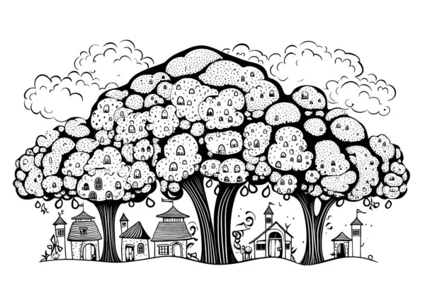 Handgezeichnete Kritzelbäume Vektorillustration — Stockvektor