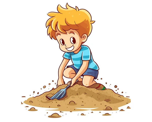Jongen Graven Zand Illustratie — Stockvector