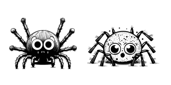 Spinne Mit Spinnen Cartoon Illustration — Stockvektor