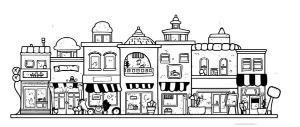 hand drawn sketch city street vector illustration. city buildings and streets. 