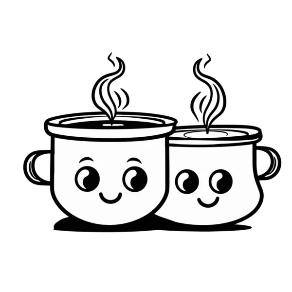 Χαριτωμένο Κούπες Κινουμένων Σχεδίων Τσάι Και Καφέ — Διανυσματικό Αρχείο