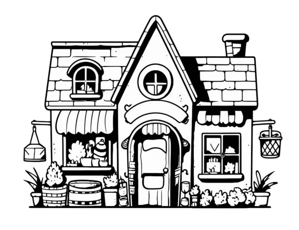 Casa Con Fachada Dibujos Animados — Vector de stock
