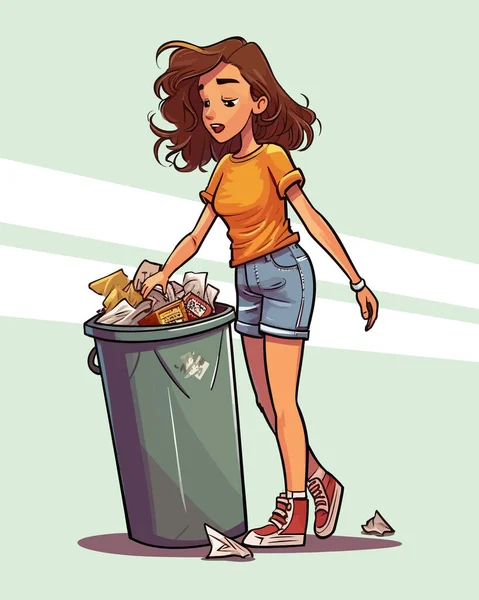 Vector Illustration Cartoon Girl Character Recycling — 스톡 벡터