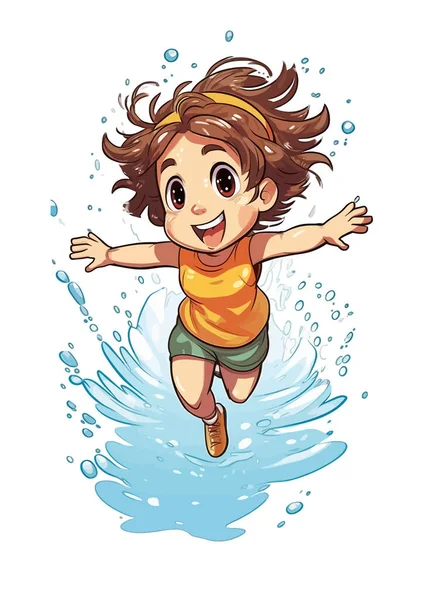 Klein Meisje Springen Water Illustratie — Stockvector