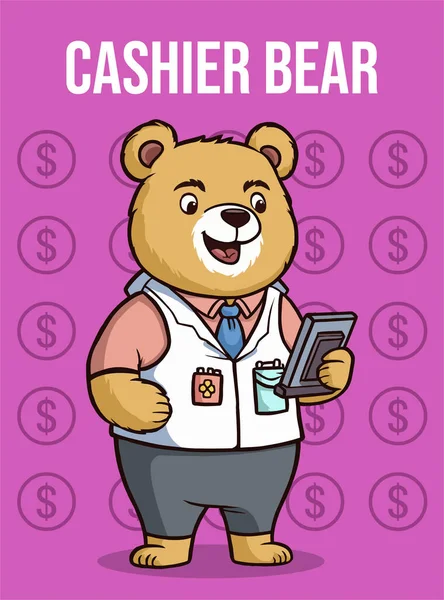 Εικονογράφηση Διάνυσμα Κινουμένων Σχεδίων Ενός Χαριτωμένο Αρκούδα Κρατώντας Χρήματα Τσάντα — Διανυσματικό Αρχείο