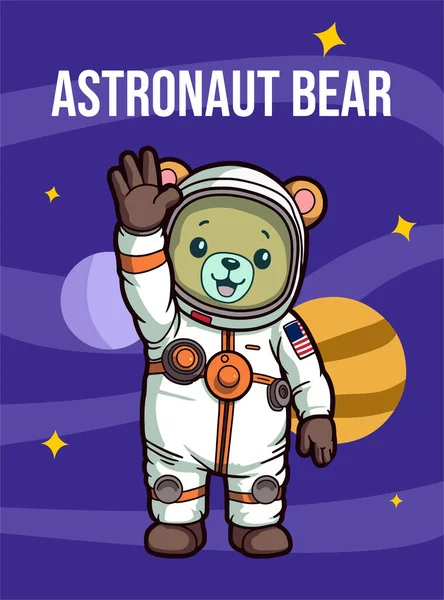 Astronauta Dibujos Animados Con Oso Luna Vector — Archivo Imágenes Vectoriales
