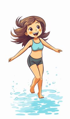 Vector Illustration, sahilde duran kız çizgi film karakteri