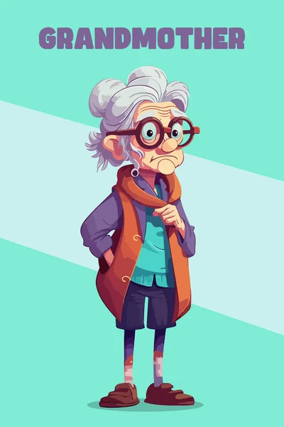 Vector Illustration Grandma Cartoon Character — Stock Vector