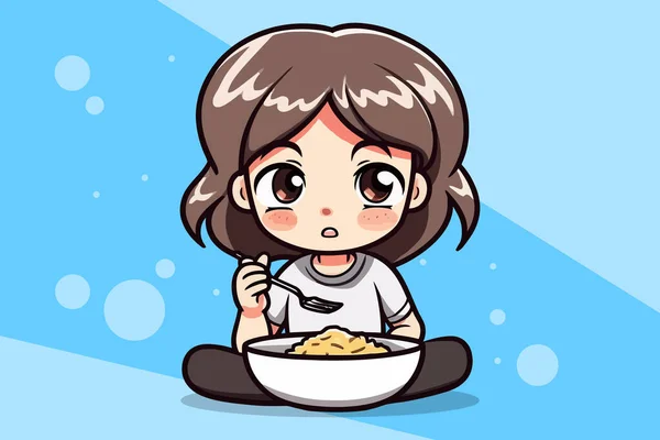 Illustration Vectorielle Cartoon Girl Eating — Image vectorielle