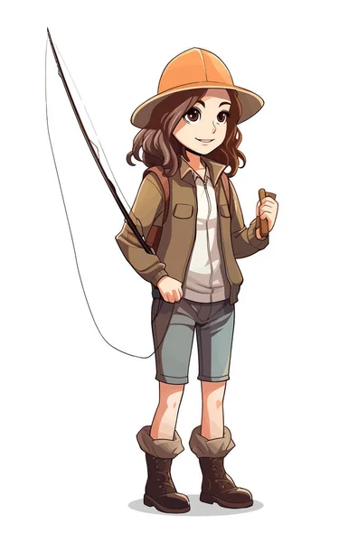 Illustration Vectorielle Cartoon Girl Aller Pêche — Image vectorielle